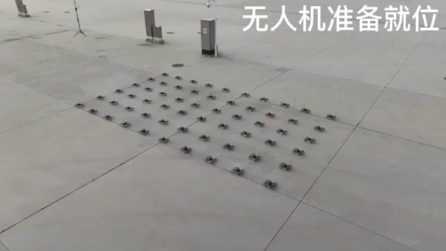 外场试验场地上排列就位的无人机集群